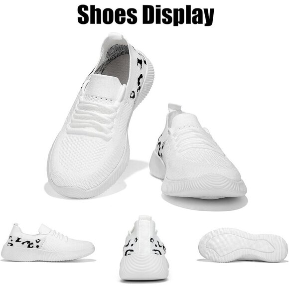 Women's Slip-On Shoes Leopard Cheetah Print White Casual Sneakers Flying-Woven - Picture 2 of 6